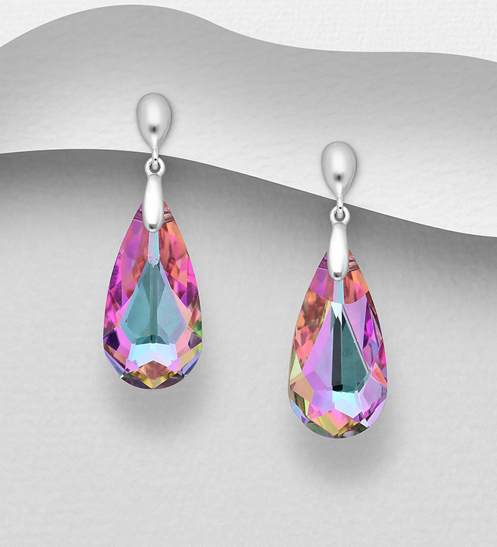 Sparkle by 7K - Wholesale 925 Sterling Silver Push-Back Earrings Decorated with Fine Austrian Crystals - SKU #1583-151