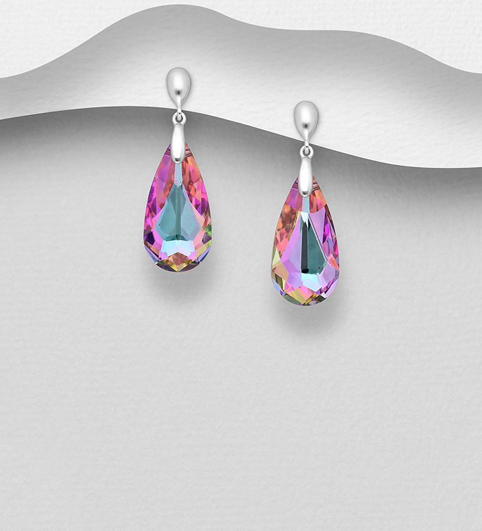 Sparkle by 7K - Wholesale 925 Sterling Silver Push-Back Earrings Decorated with Fine Austrian Crystals - SKU #1583-151