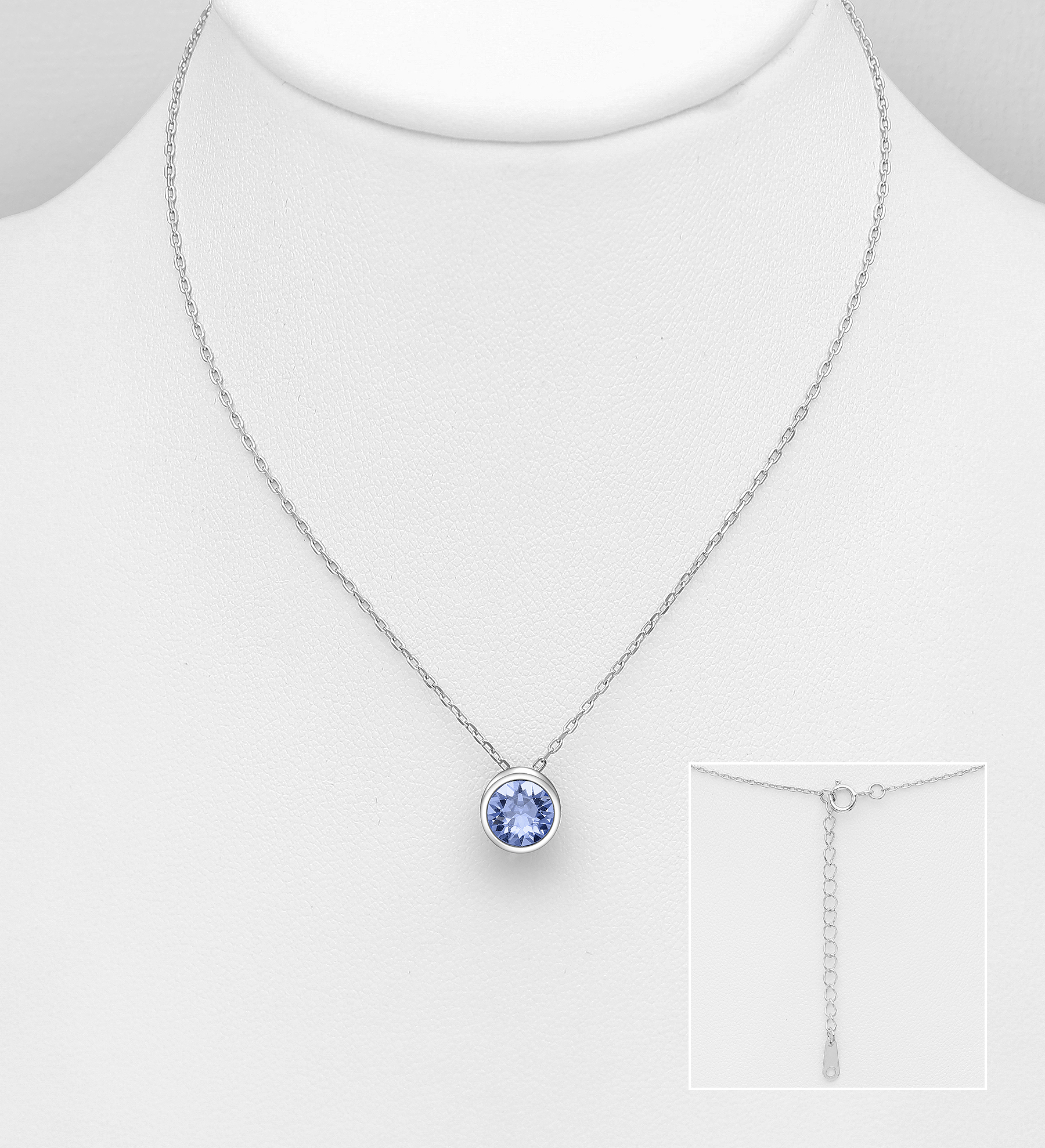 Sparkle by 7K - Wholesale 925 Sterling Silver Solitaire Necklace Decorated with Fine Austrian Crystal - SKU #1583-160