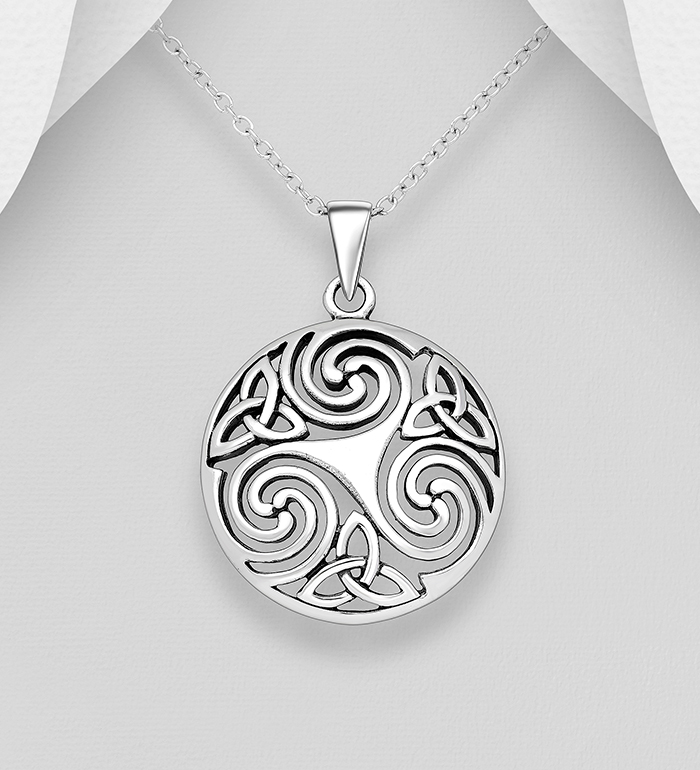 Wholesale 925 Sterling Silver Oxidized Celtic and Triskelion Pendant - SKU #767-753