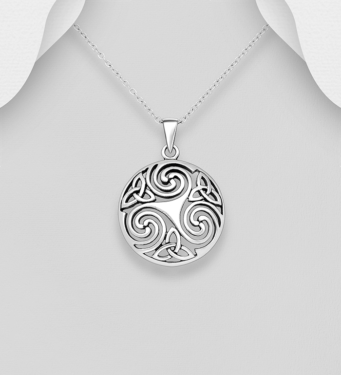 Wholesale 925 Sterling Silver Oxidized Celtic and Triskelion Pendant - SKU #767-753