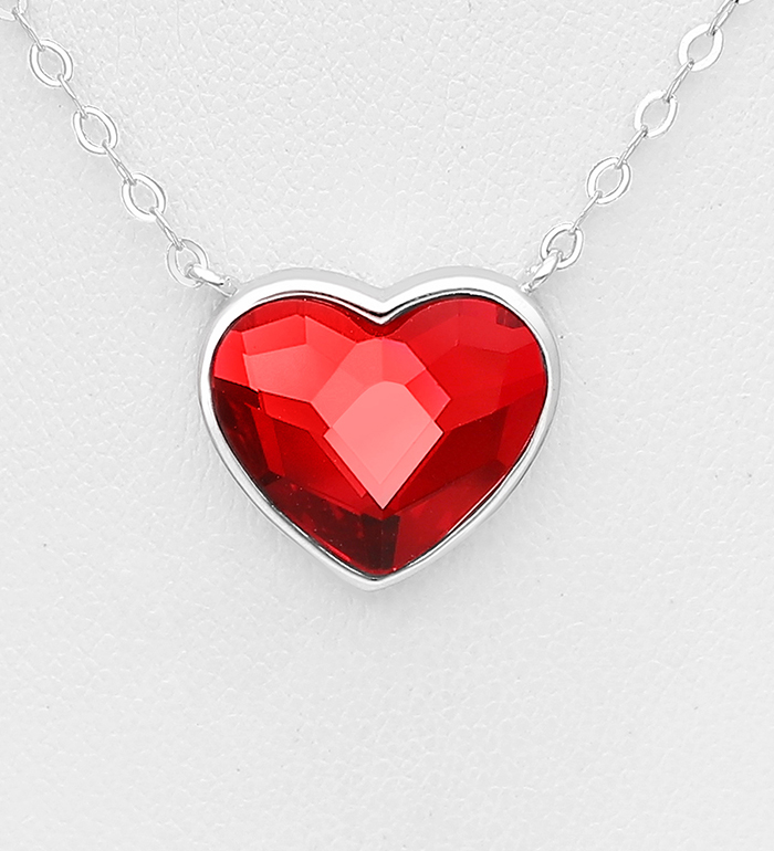 Sparkle by 7K - Wholesale 925 Sterling Silver Heart Necklace Decorated with Fine Austrian Crystal - SKU #1583-175