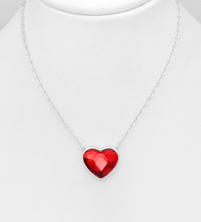 Sparkle by 7K - Wholesale 925 Sterling Silver Heart Necklace Decorated with Fine Austrian Crystal - SKU #1583-175