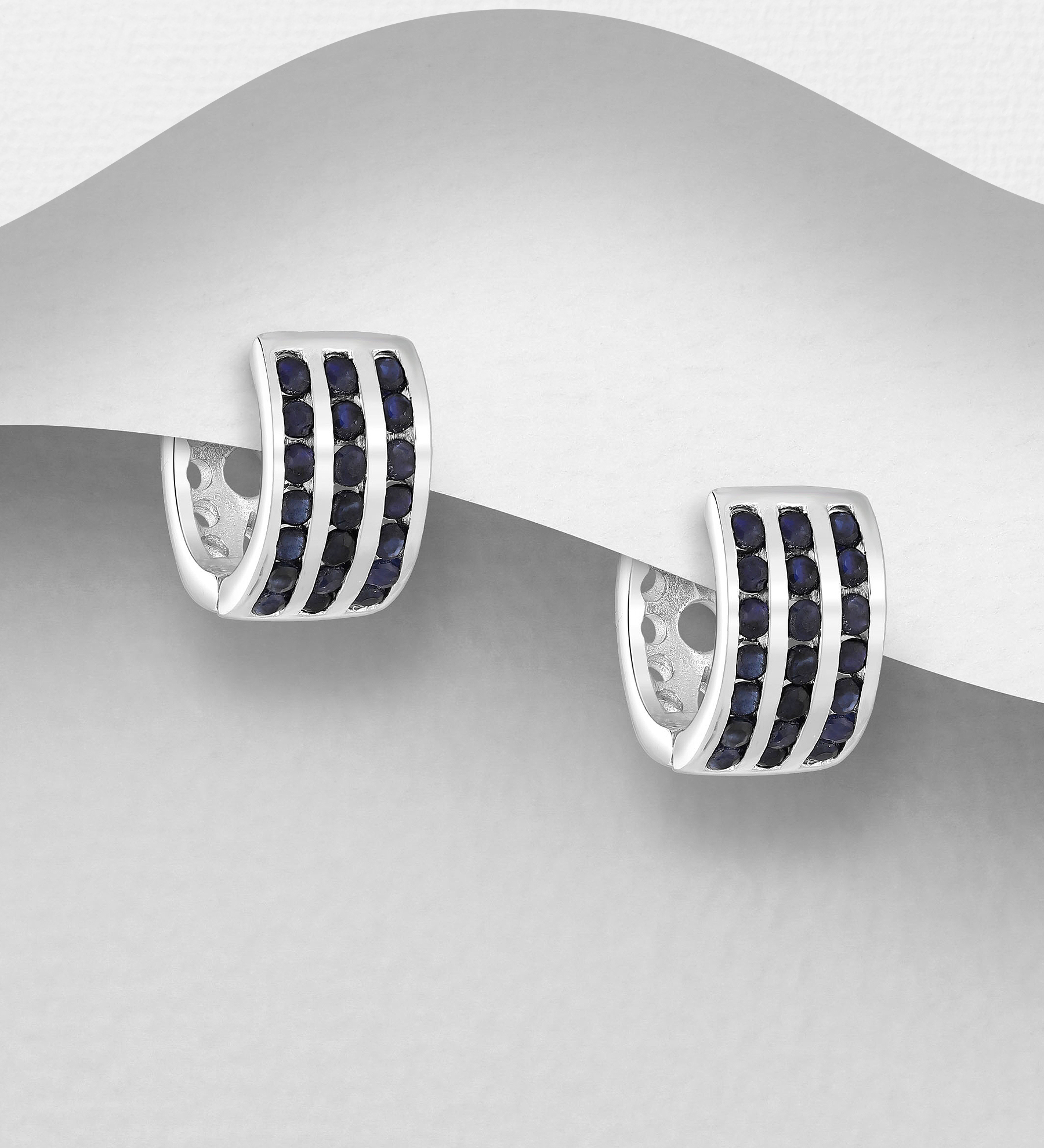 Wholesale 925 Sterling Silver Hoop Earrings, Decorated with Various Gemstones - SKU #883-4813