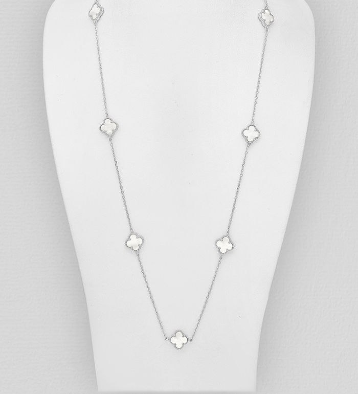 Wholesale 925 Sterling Silver Clover Necklace Decorated with Shell - SKU #473-2729