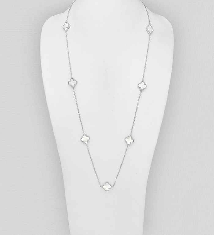 Wholesale 925 Sterling Silver Clover Necklace Decorated with Shell - SKU #473-2729