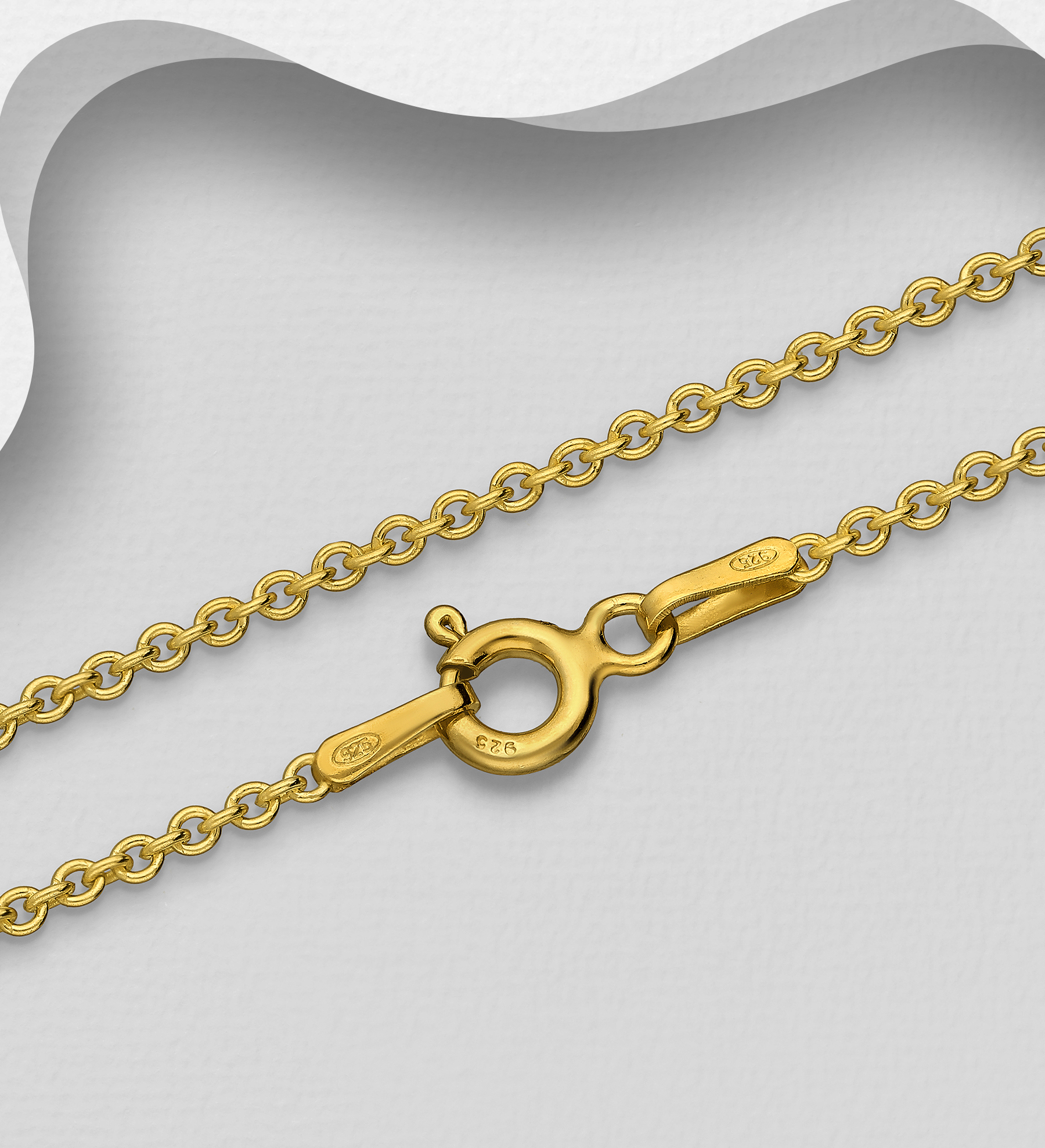 Italian Delight - Wholesale 925 Sterling Silver Wheat Chain, 1.5 mm Wide, Plated with 0.25 Micron 18K Yellow Gold, Made in Italy - SKU #1535-419