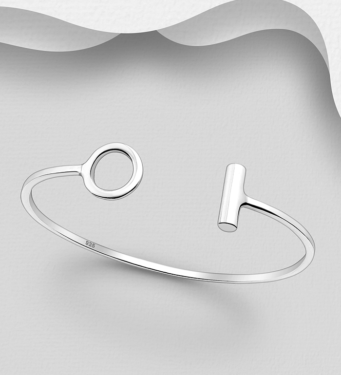 Wholesale 925 Sterling Silver Bar and Circle Cuff Bracelet - SKU #706-21815