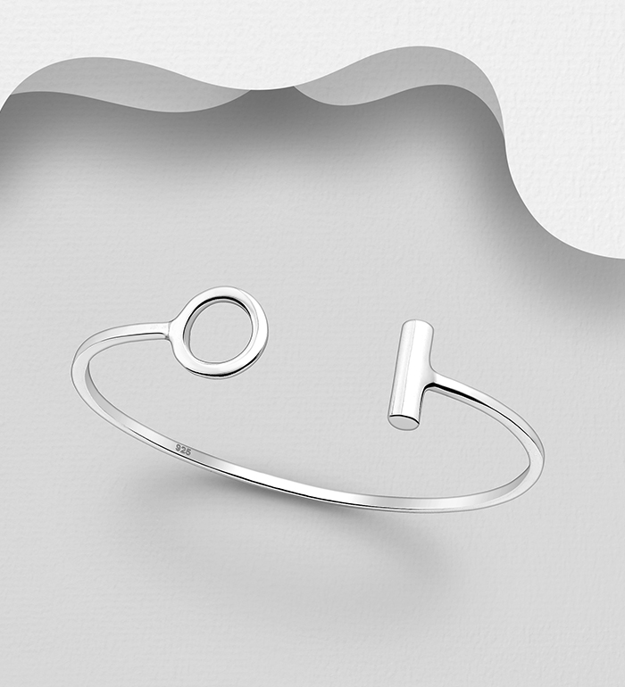 Wholesale 925 Sterling Silver Bar and Circle Cuff Bracelet - SKU #706-21815