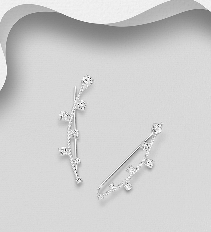 Wholesale 925 Sterling Silver Ear Pins, Decorated with Crystal Glass - SKU #578-2382