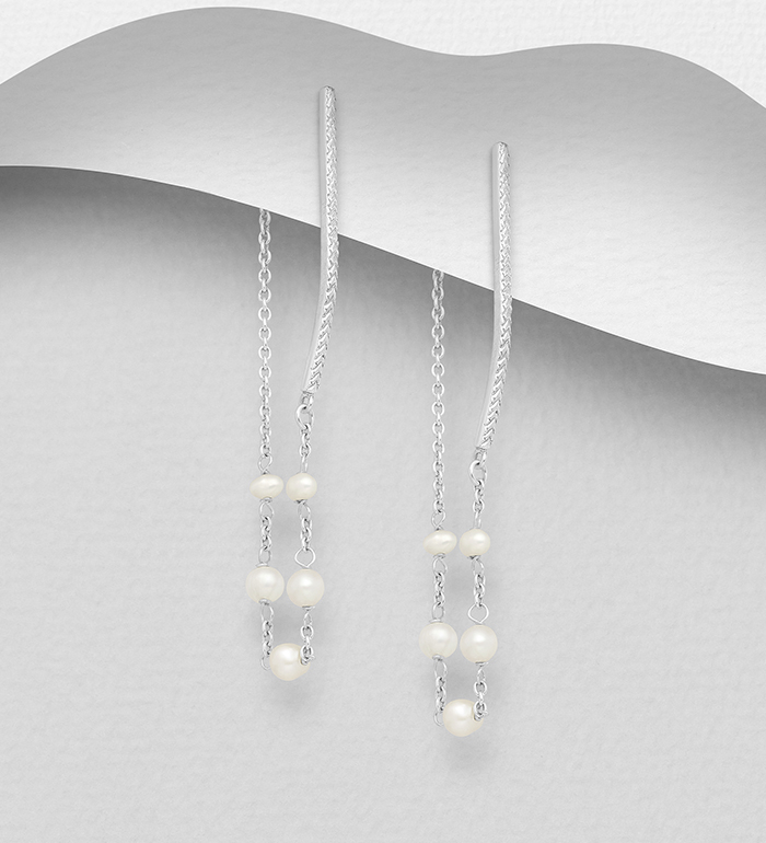 Wholesale 925 Sterling Silver Push-Back Earrings Beaded With Fresh Water Pearls - SKU #382-4006