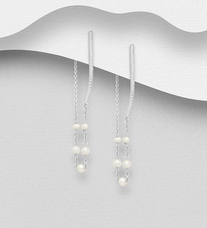 Wholesale 925 Sterling Silver Push-Back Earrings Beaded With Fresh Water Pearls - SKU #382-4006