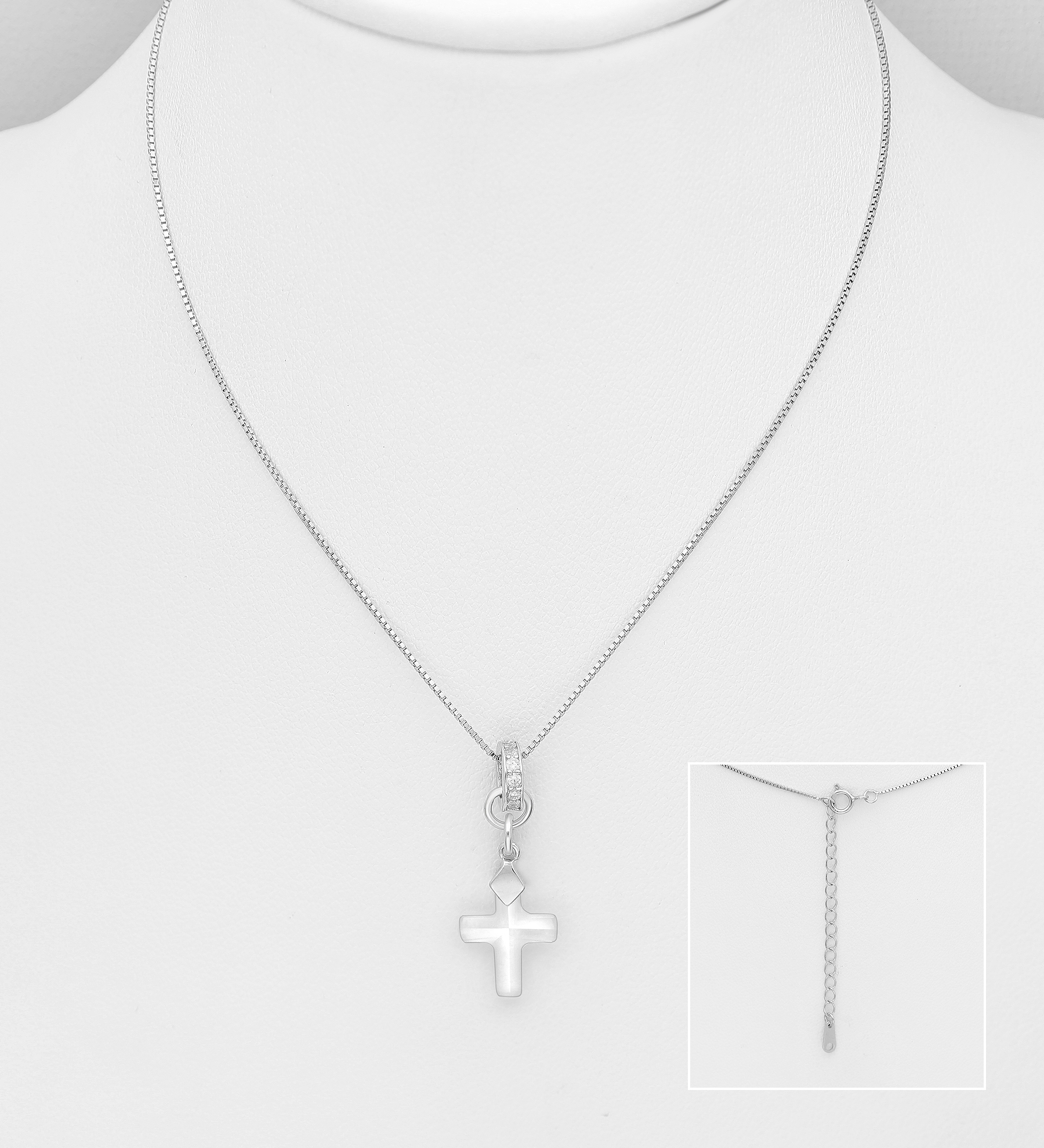 Sparkle by 7K - Wholesale 925 Sterling Silver Cross Necklace Decorated with CZ Simulated Diamonds  and Fine Austrian Crystal - SKU #1583-236