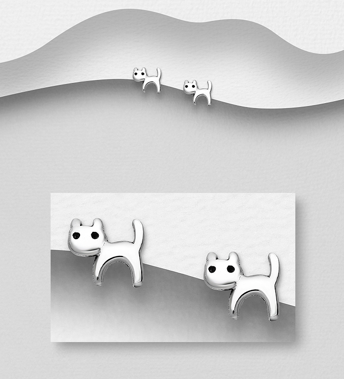 Wholesale 925 Sterling Silver Cat Push-Back Earrings - SKU #1068-1321
