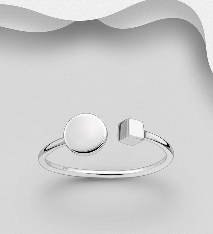 Wholesale 925 Sterling Silver Adjustable Ring Featuring Circle and Cube - SKU #706-22849