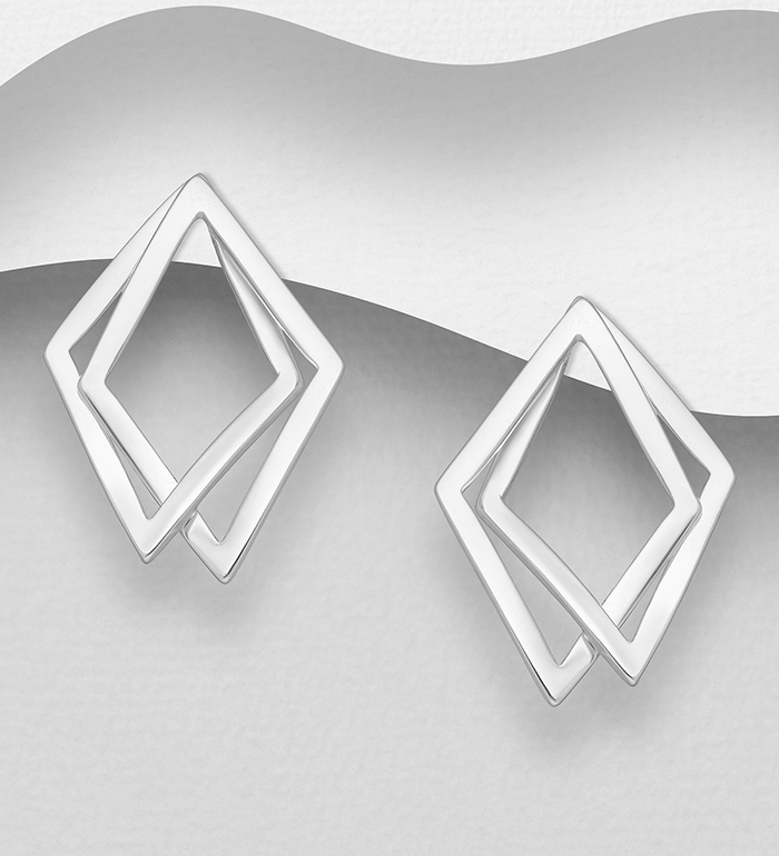 Wholesale 925 Sterling Silver Double Rhombus Push-Back Earrings - SKU #1063-1418