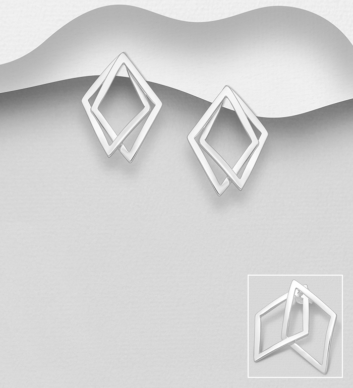 Wholesale 925 Sterling Silver Double Rhombus Push-Back Earrings - SKU #1063-1418