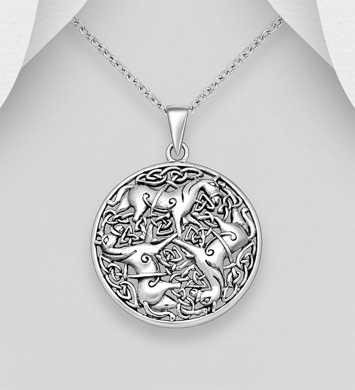 Wholesale 925 Sterling Silver Oxidized Celtic and Horse Pendant - SKU #767-823