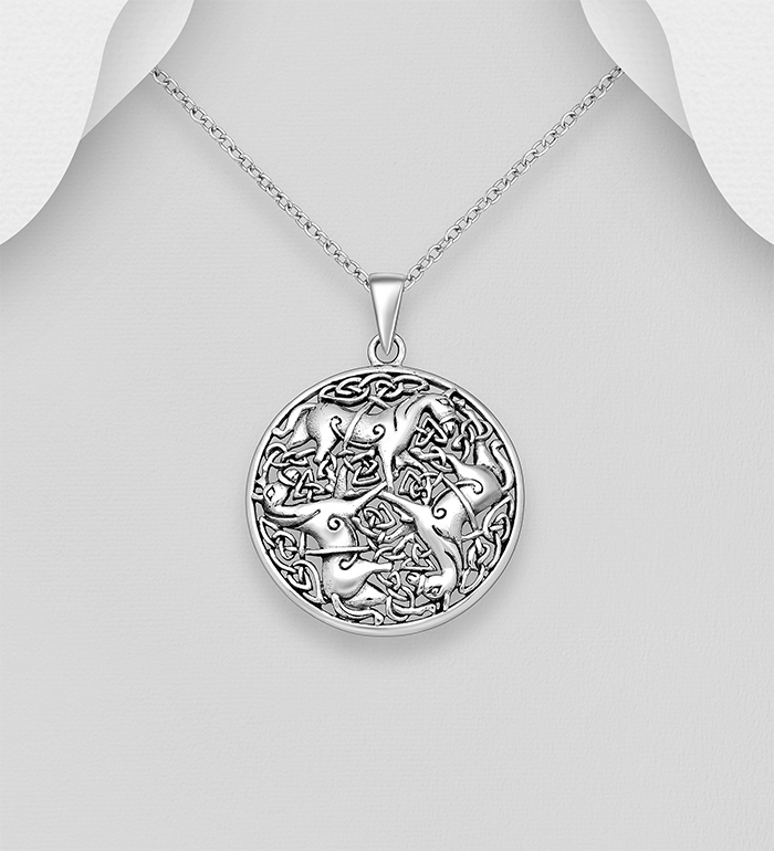 Wholesale 925 Sterling Silver Oxidized Celtic and Horse Pendant - SKU #767-823