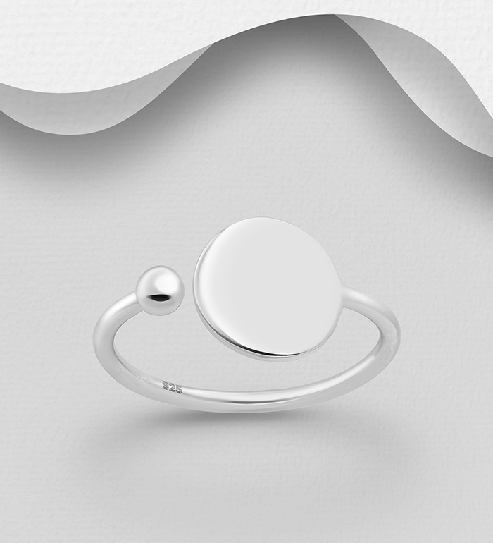 Wholesale 925 Sterling Silver Adjustable Ring, Featuring Ball and Circle, Engravable - SKU #706-22926