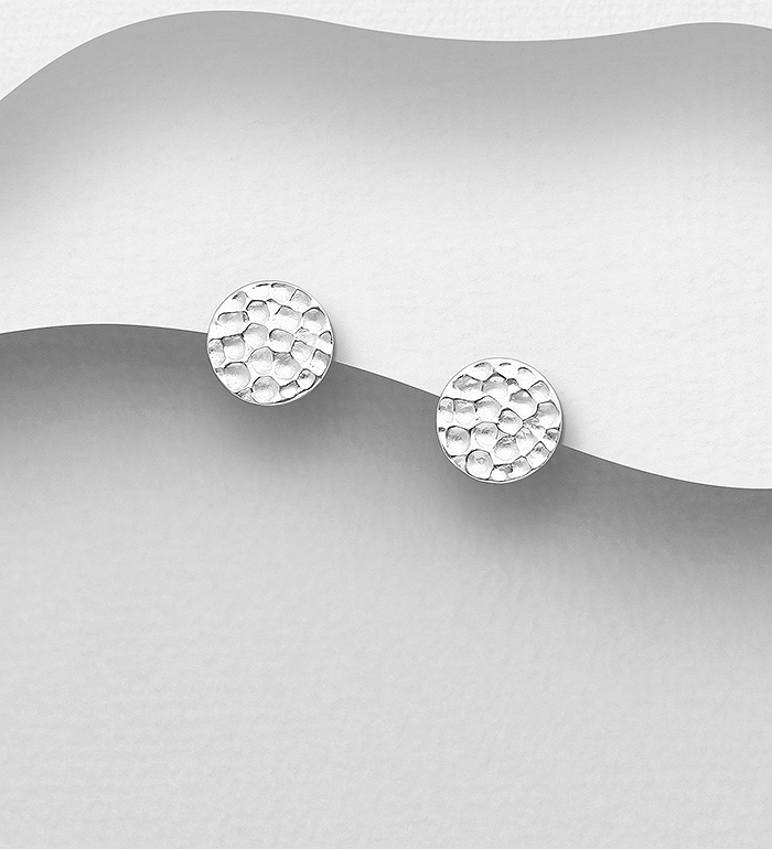Wholesale 925 Sterling Silver Circle Hammered Push-Back Earrings - SKU #1063-1454