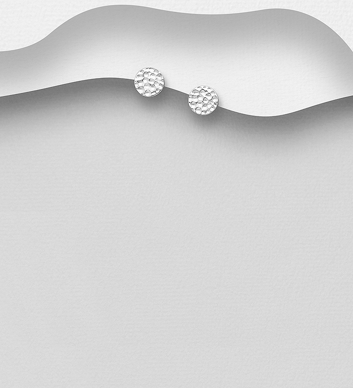 Wholesale 925 Sterling Silver Circle Hammered Push-Back Earrings - SKU #1063-1454