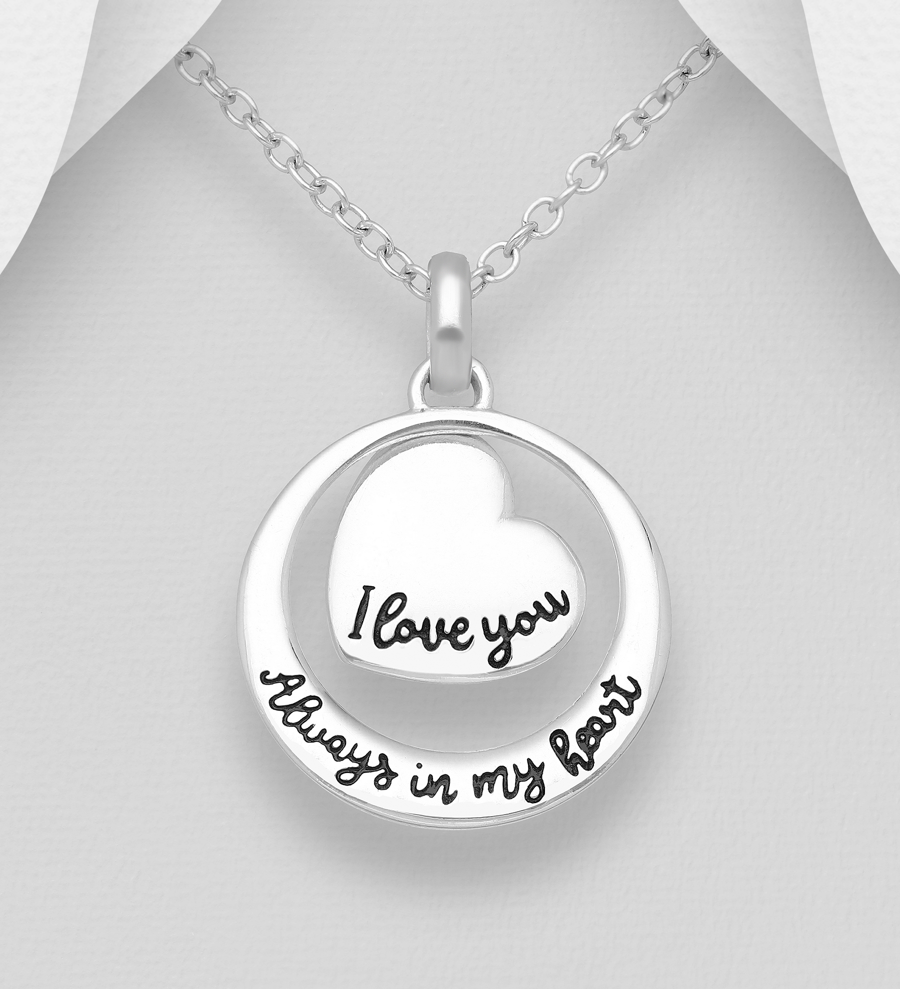Wholesale 925 Sterling Silver Heart I love you Always in my heart Pendant - SKU #1063-1497