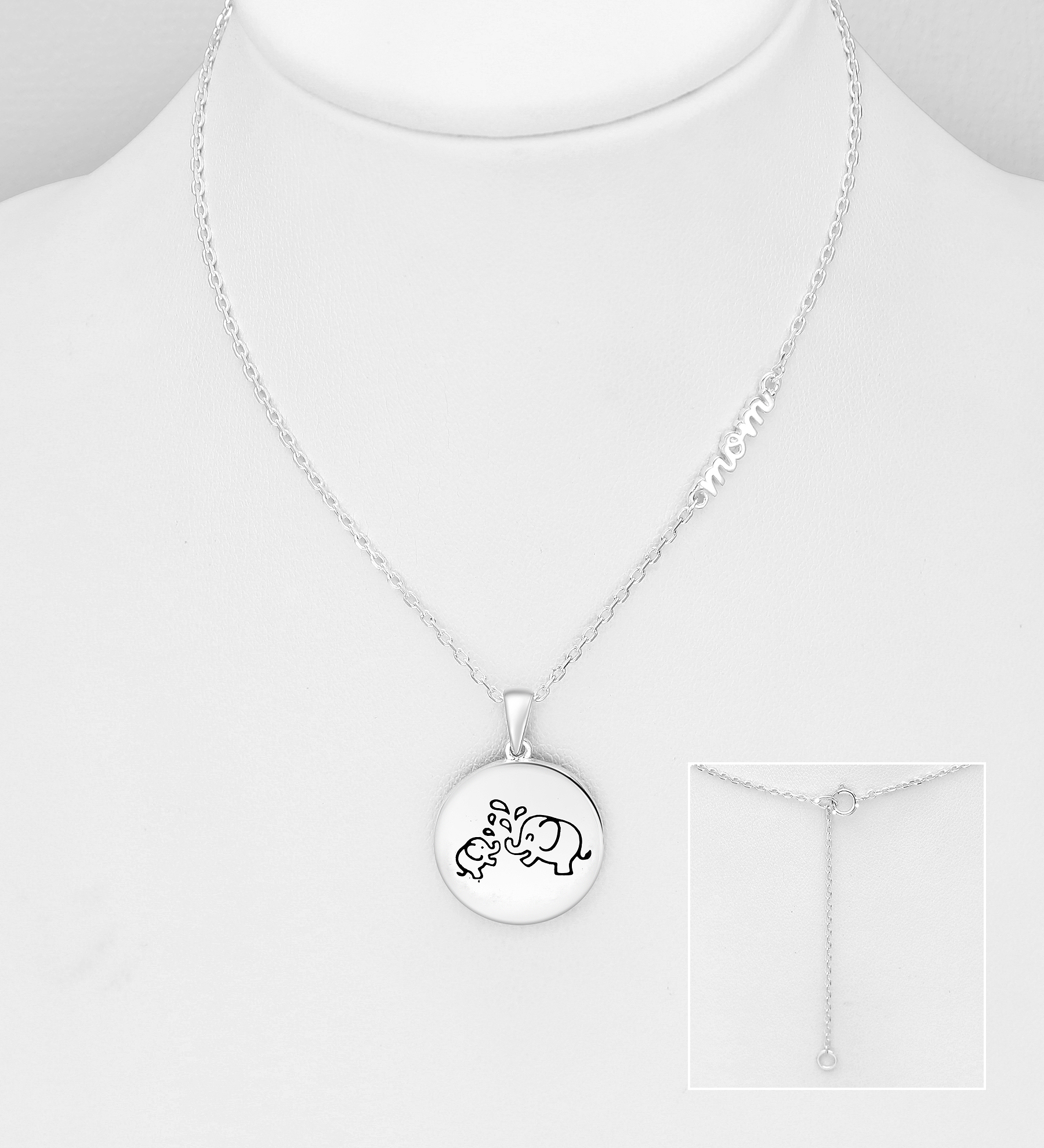 Wholesale 925 Sterling Silver Elephant & mom Necklace - SKU #1063-1498