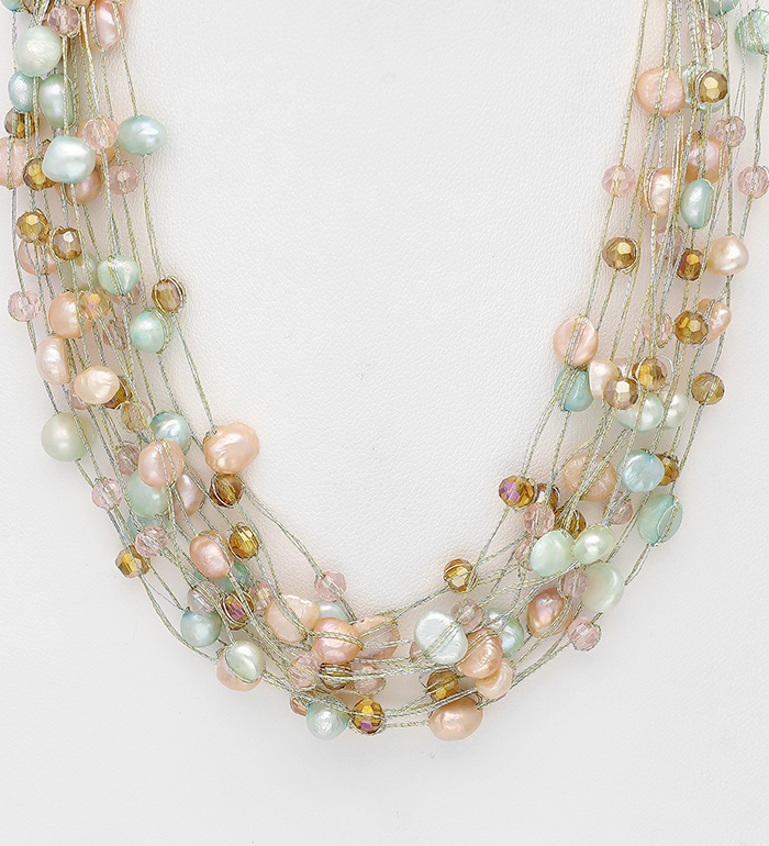 Wholesale Zinc Necklace Beaded With Fresh Water Pearls And Crystal Glass - SKU #727-3204