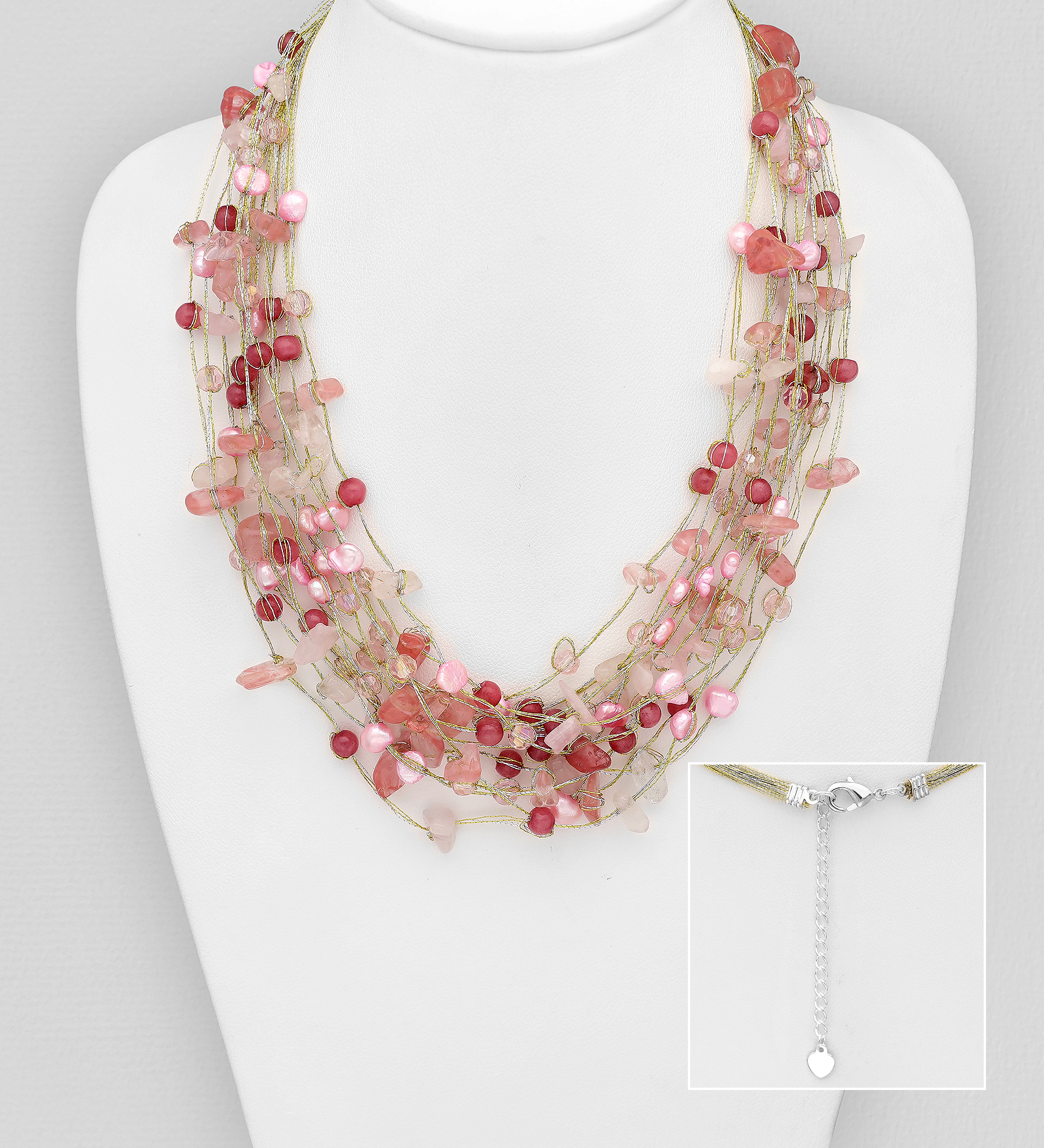 Wholesale Zinc Necklace Beaded With Semi-Gemstone Beads And Fresh Water Pearls - SKU #727-3205