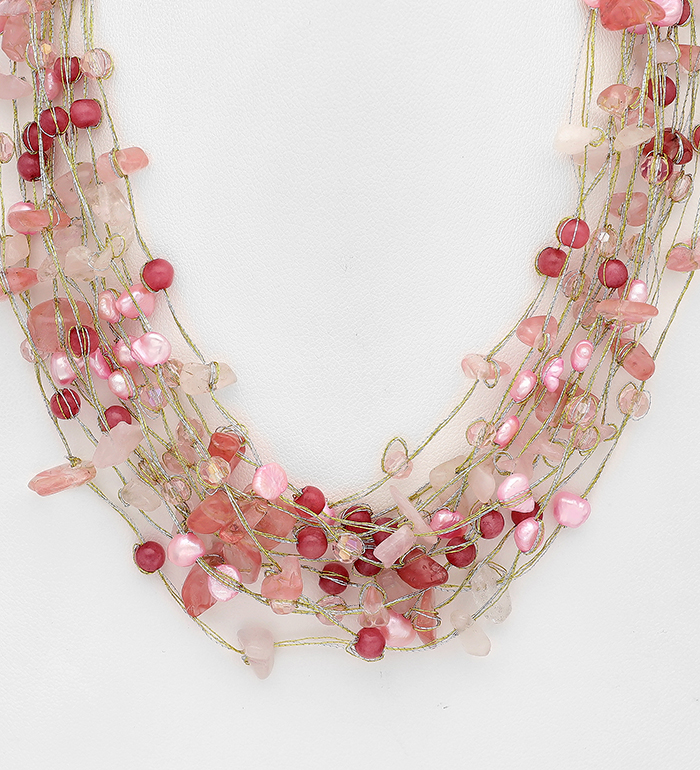 Wholesale Zinc Necklace Beaded With Semi-Gemstone Beads And Fresh Water Pearls - SKU #727-3205