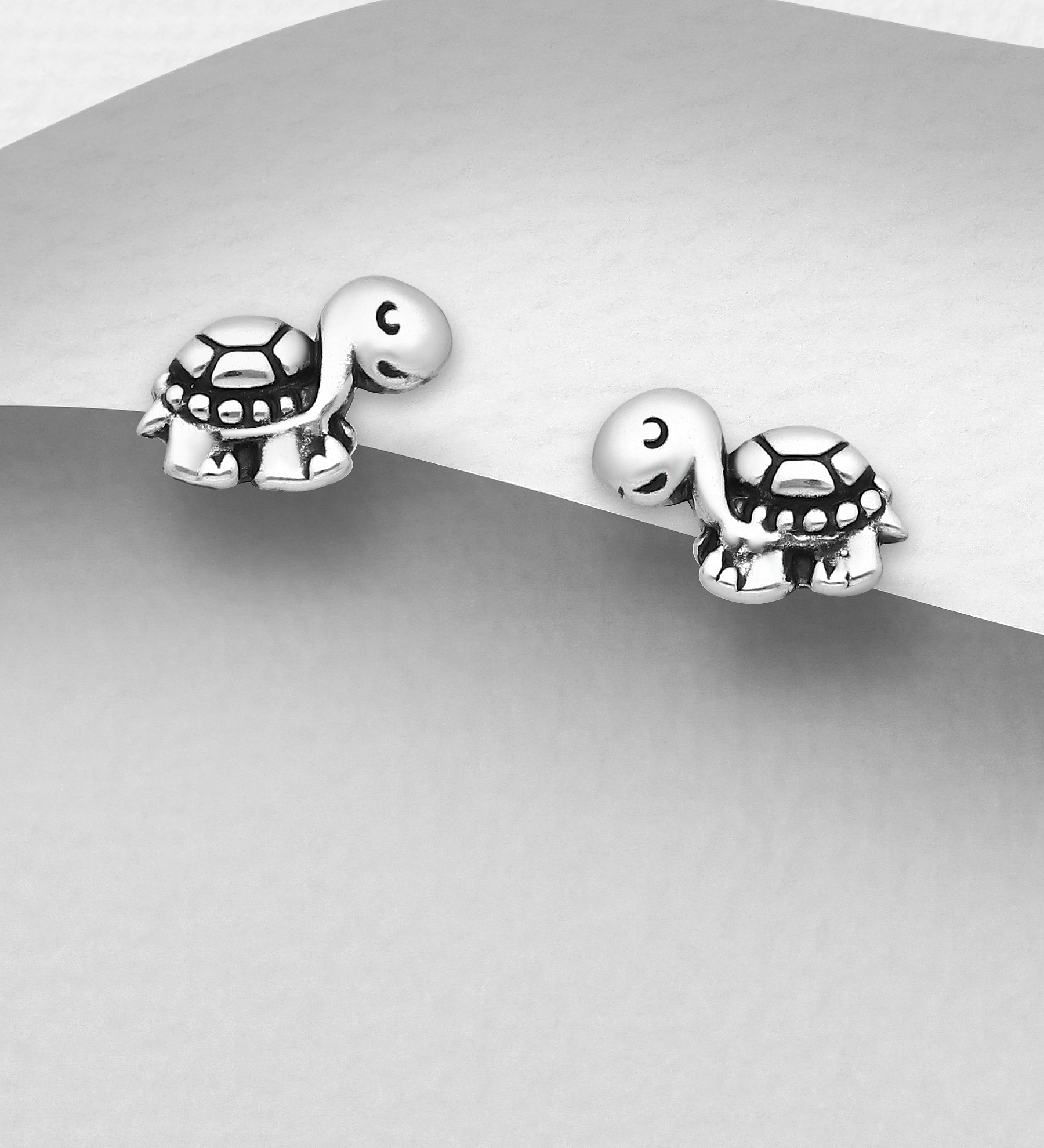 Wholesale 925 Sterling Silver Oxidized Turtle Push-Back Earrings - SKU #1063-1571