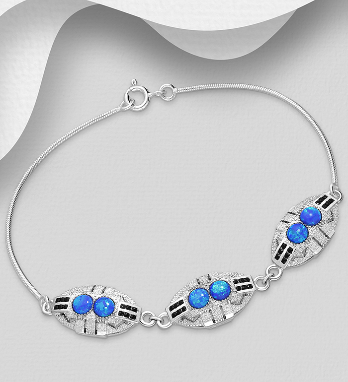Wholesale 925 Sterling Silver Bracelet Decorated With CZ and Lab-Created Opal - SKU #1479-912