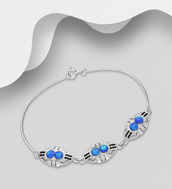 Wholesale 925 Sterling Silver Bracelet Decorated With CZ and Lab-Created Opal - SKU #1479-912