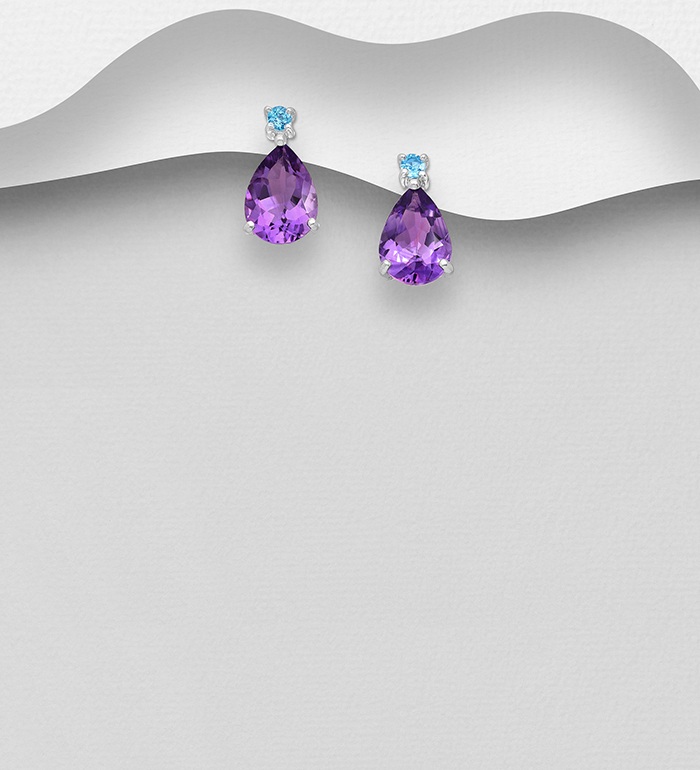La Preciada - Wholesale 925 Sterling Silver Push-Back Earrings, Decorated with Various Gemstones - SKU #1181-2616A