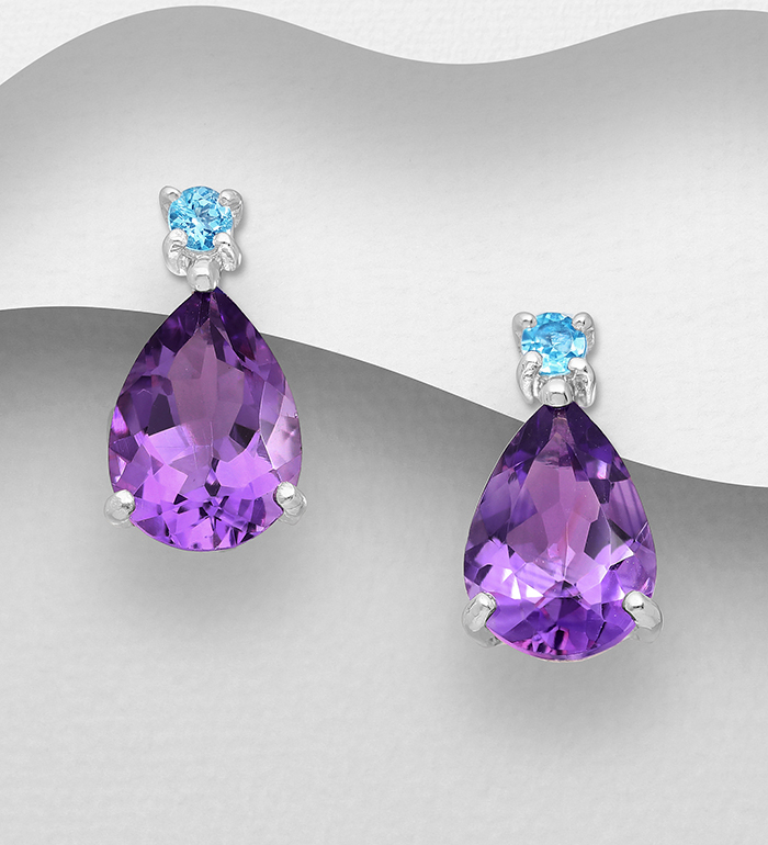 La Preciada - Wholesale 925 Sterling Silver Push-Back Earrings, Decorated with Various Gemstones - SKU #1181-2616A