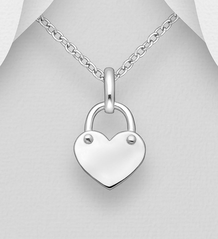 Wholesale 925 Sterling Silver Engravable Heart Lock Pendant - SKU #1063-1603