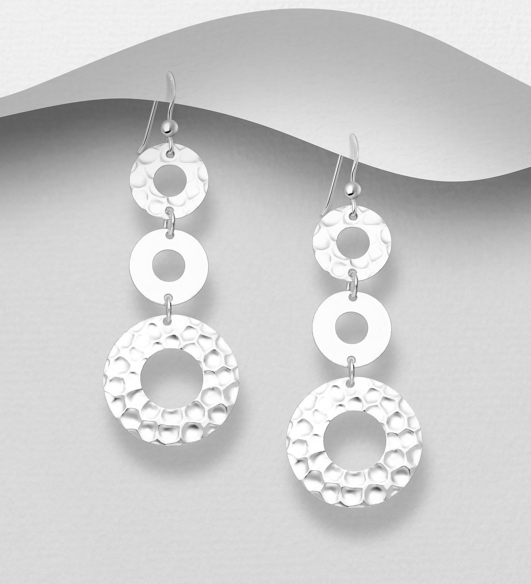 Wholesale 925 Sterling Silver Circle Hammered Hook Earrings - SKU #706-24110