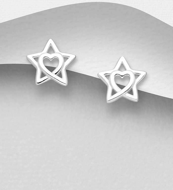 Wholesale 925 Sterling Silver Heart And Star Push-Back Earrings - SKU #1063-1698