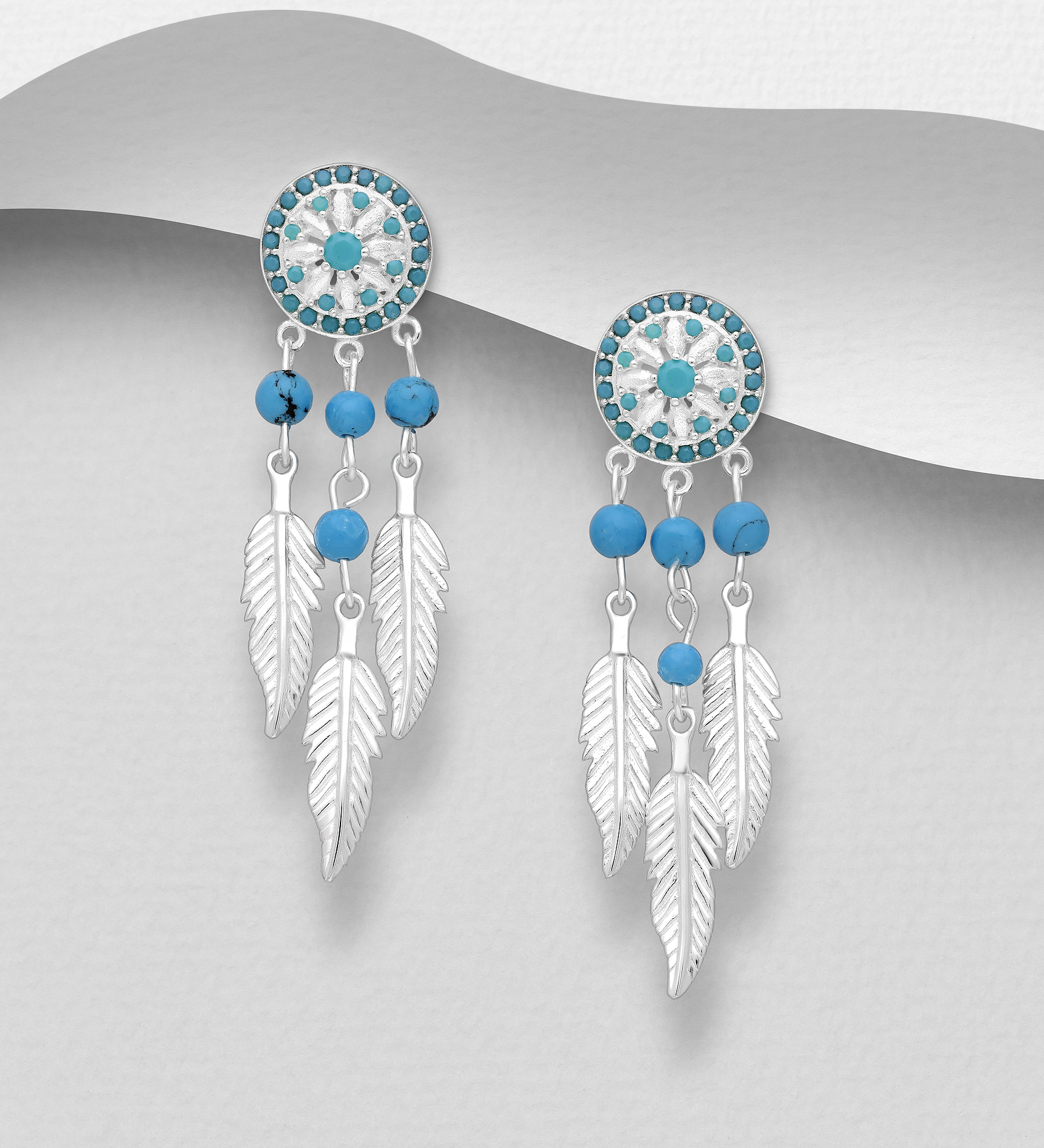 Wholesale 925 Sterling Silver Dream Catcher Push-Back Earrings, Decorated with Resin - SKU #781-5046