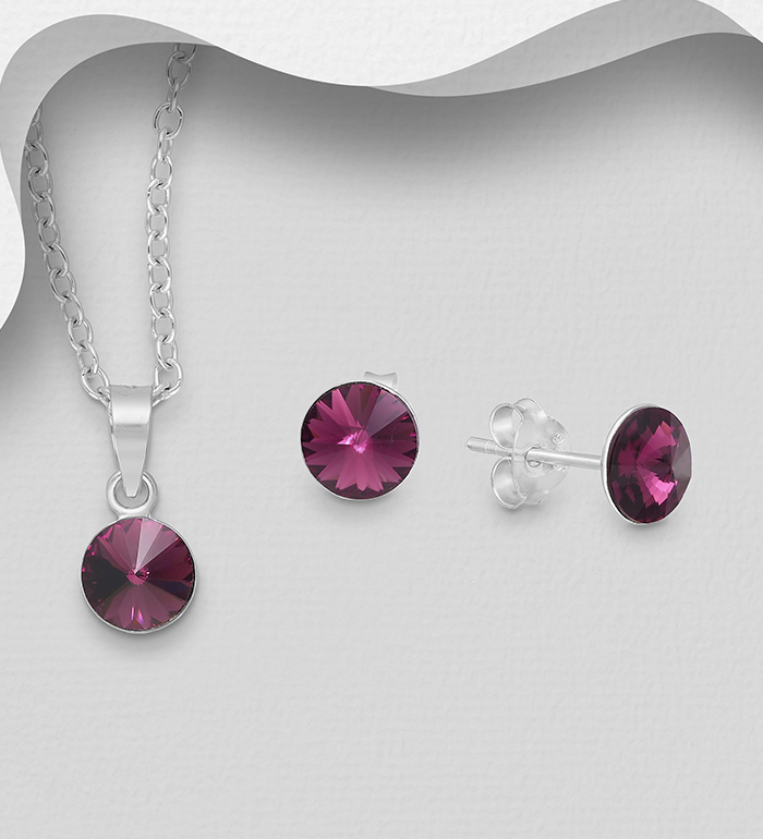 Sparkle by 7K - Wholesale 925 Sterling Silver Circle Push-Back Earrings & Pendant Decorated with Fine Austrian Crystals - SKU #1583-304