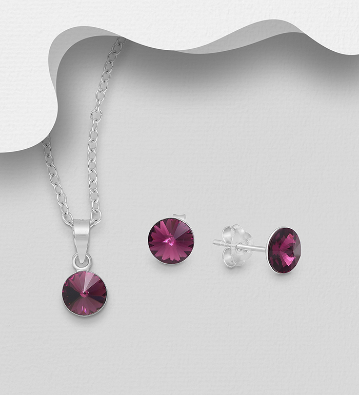 Sparkle by 7K - Wholesale 925 Sterling Silver Circle Push-Back Earrings & Pendant Decorated with Fine Austrian Crystals - SKU #1583-304