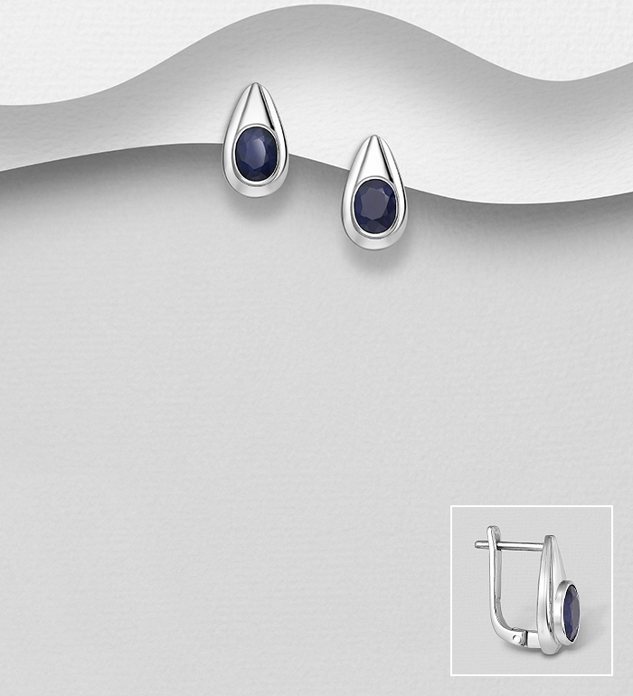 Wholesale 925 Sterling Silver Omega Lock Earrings, Decorated with Various Gemstones - SKU #883-5333