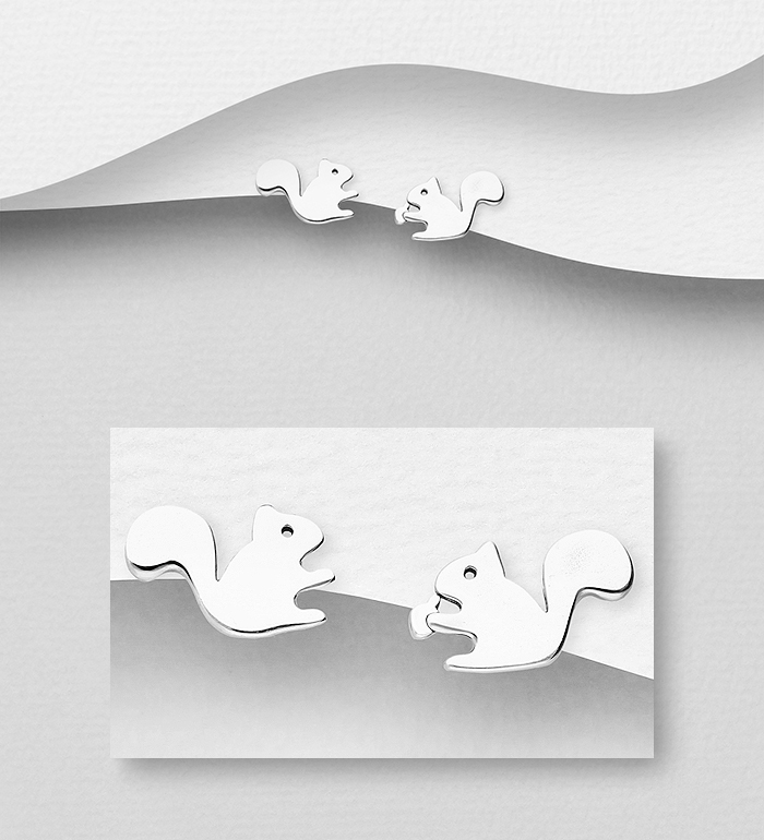Wholesale 925 Sterling Silver Oxidized Squirrel Push-Back Earrings - SKU #1063-1786
