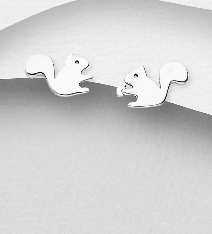 Wholesale 925 Sterling Silver Oxidized Squirrel Push-Back Earrings - SKU #1063-1786