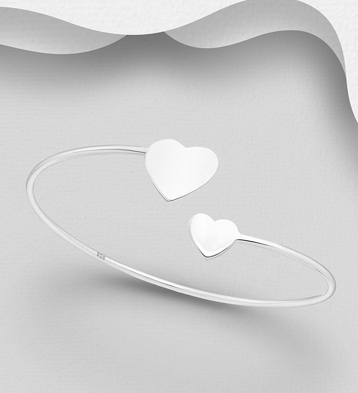 Wholesale 925 Sterling Silver Adjustable Heart Cuff, Engravable - SKU #706-25044