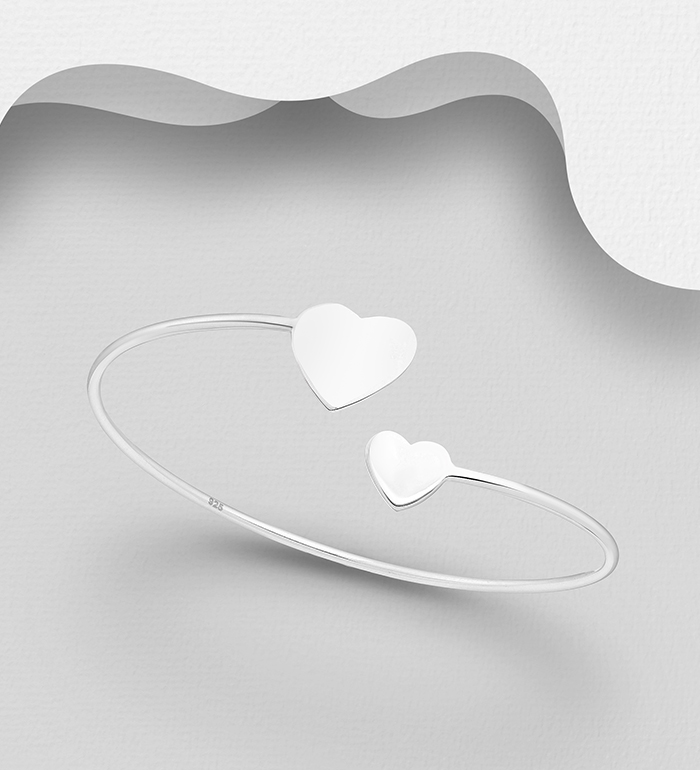 Wholesale 925 Sterling Silver Adjustable Heart Cuff, Engravable - SKU #706-25044