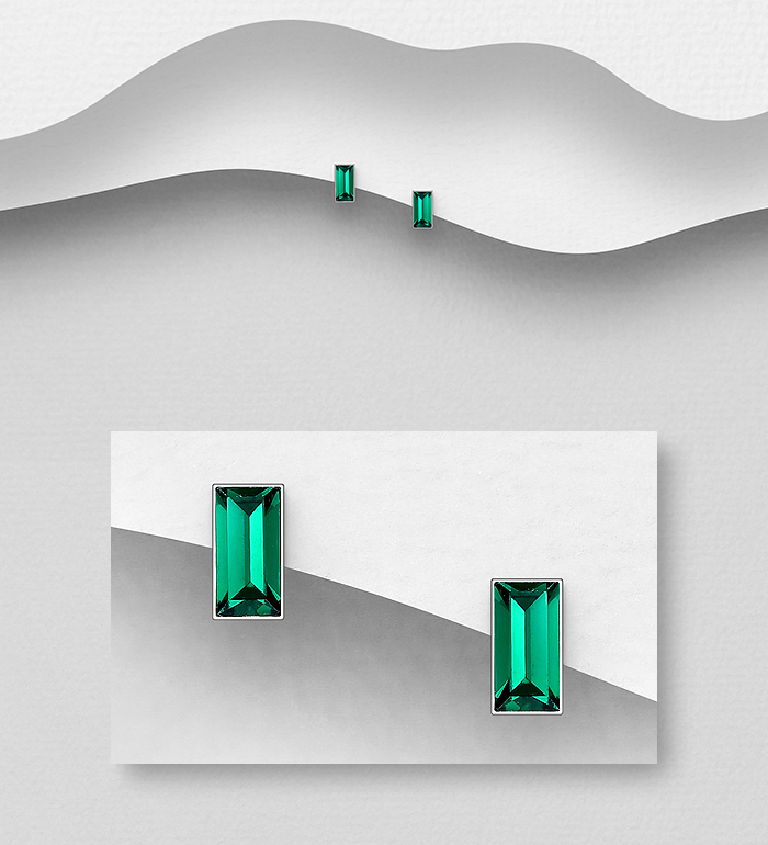 578-2525 - Wholesale 925 Sterling Silver Push-Back Earrings, Decorated with Various Colors of Crystal Glass