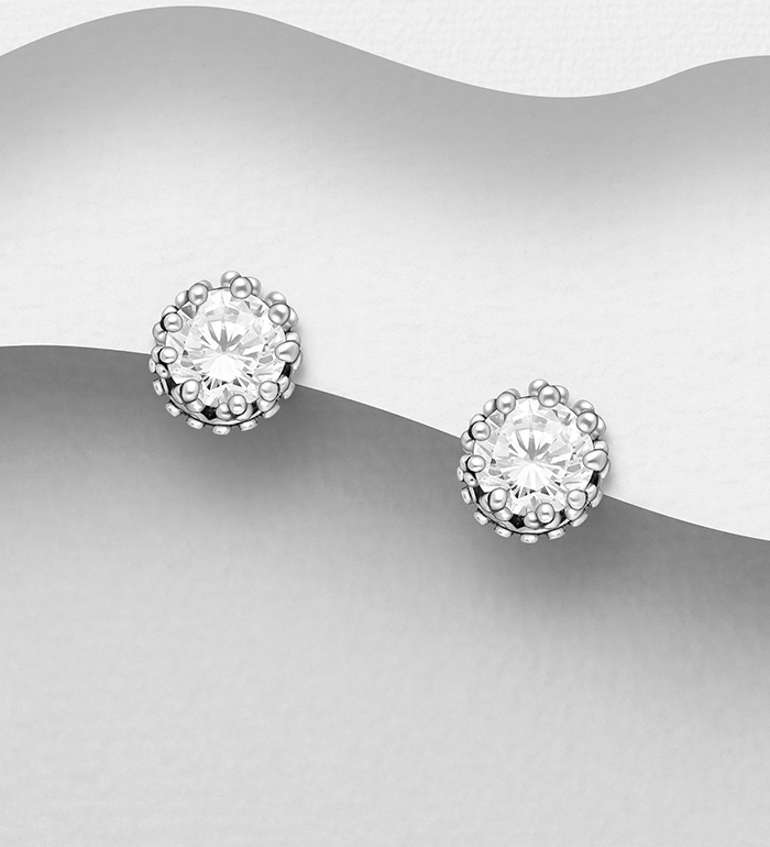 Wholesale 925 Sterling Silver Push-Back Stud Earrings Decorated with CZ Simulated Diamonds - SKU #701-19631