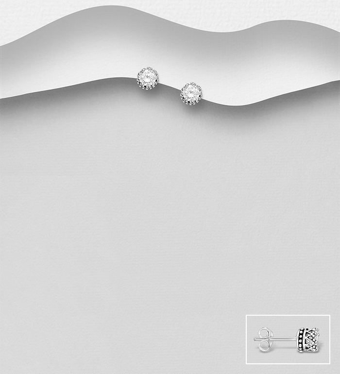 Wholesale 925 Sterling Silver Push-Back Stud Earrings Decorated with CZ Simulated Diamonds - SKU #701-19631